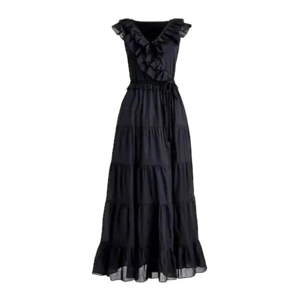 J Crew Ruffle Front Maxi Dress Braided Belt Womens Wrap Size 6 Cottage Core EUC‎ - Picture 2 of 12